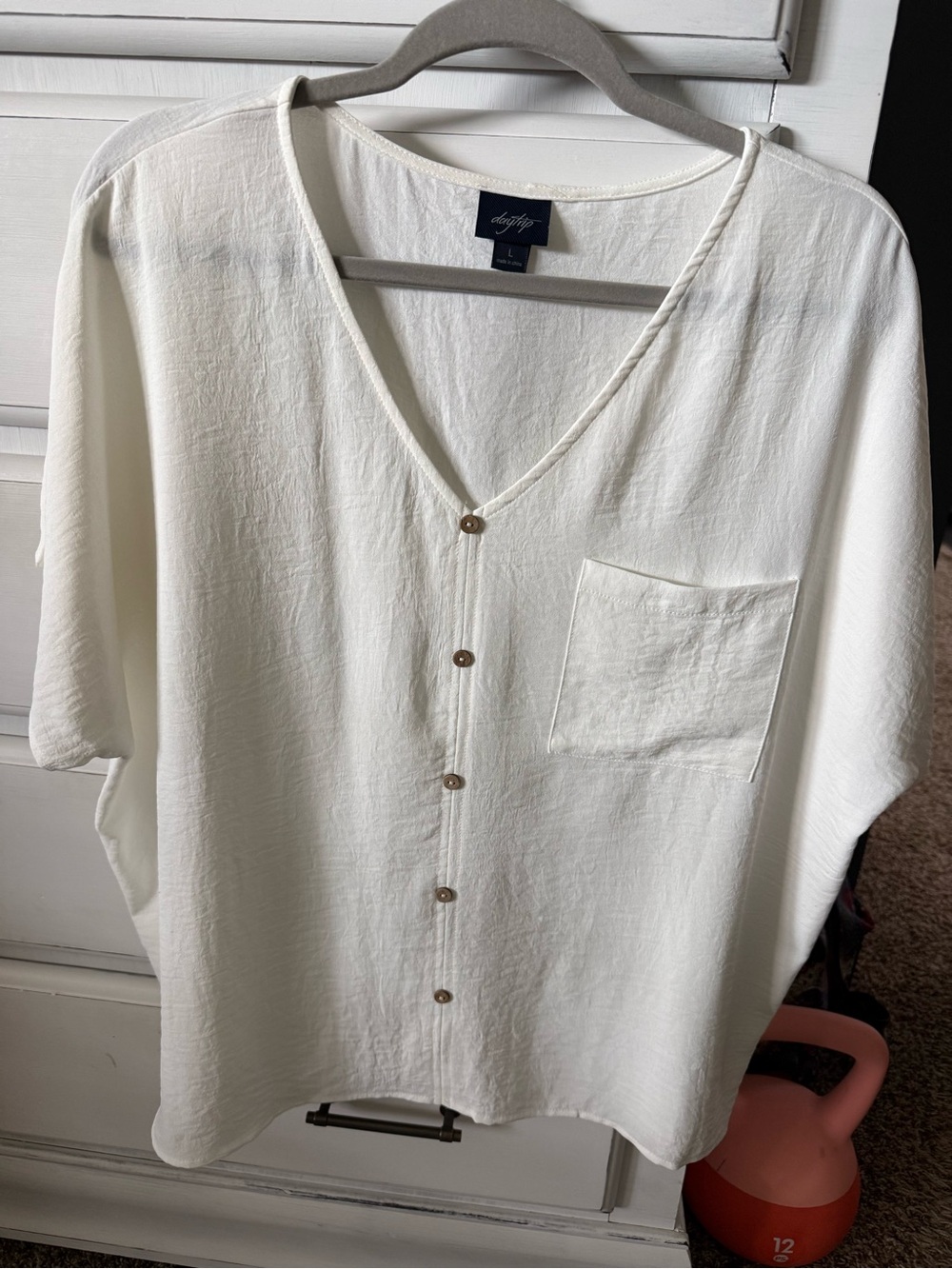 Daytrip Cream V-Neck Button-Front Woman’s Casual Shirt